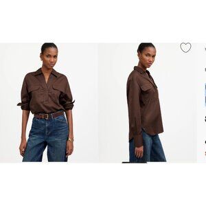 Madewell Womens $88 Utility Long-Sleeve Popover Shirt Dark Carob Size XS NS410